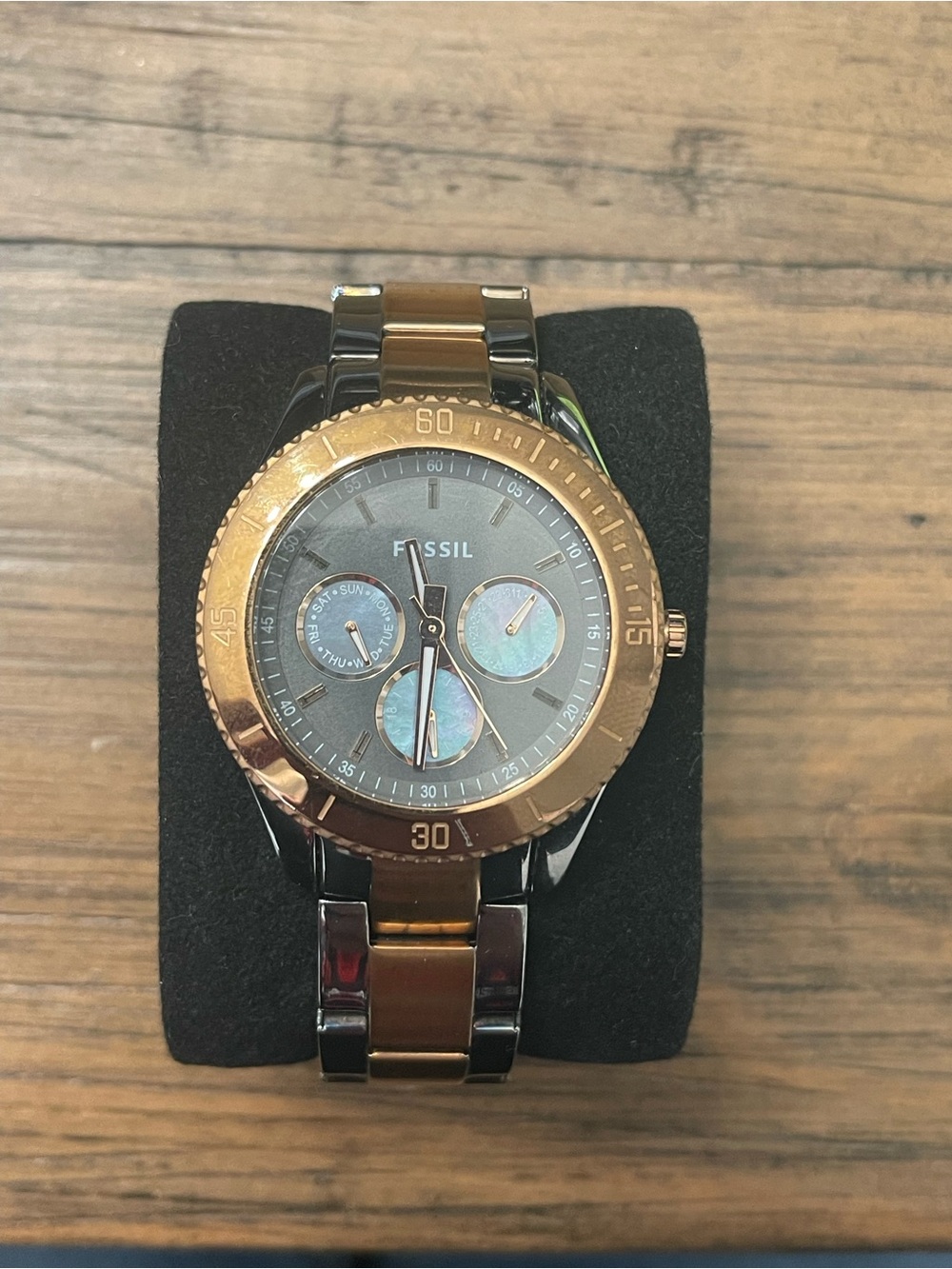 Fossil Unisex Rose Gold and Black Stainless Steel Chronograph Watch